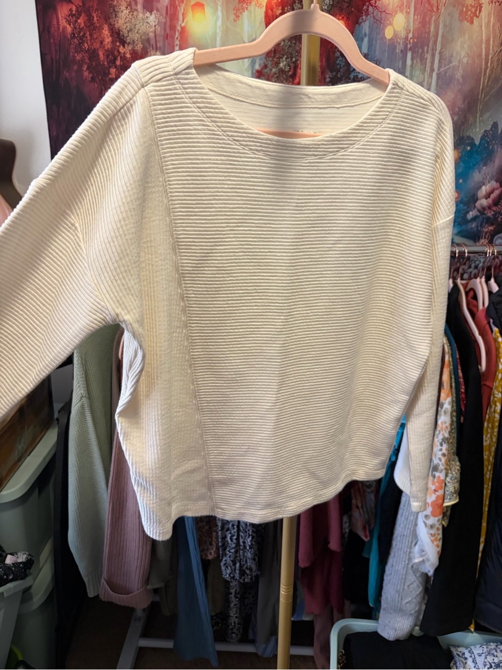 Anthropologie Cream Ribbed Crewneck Sweater